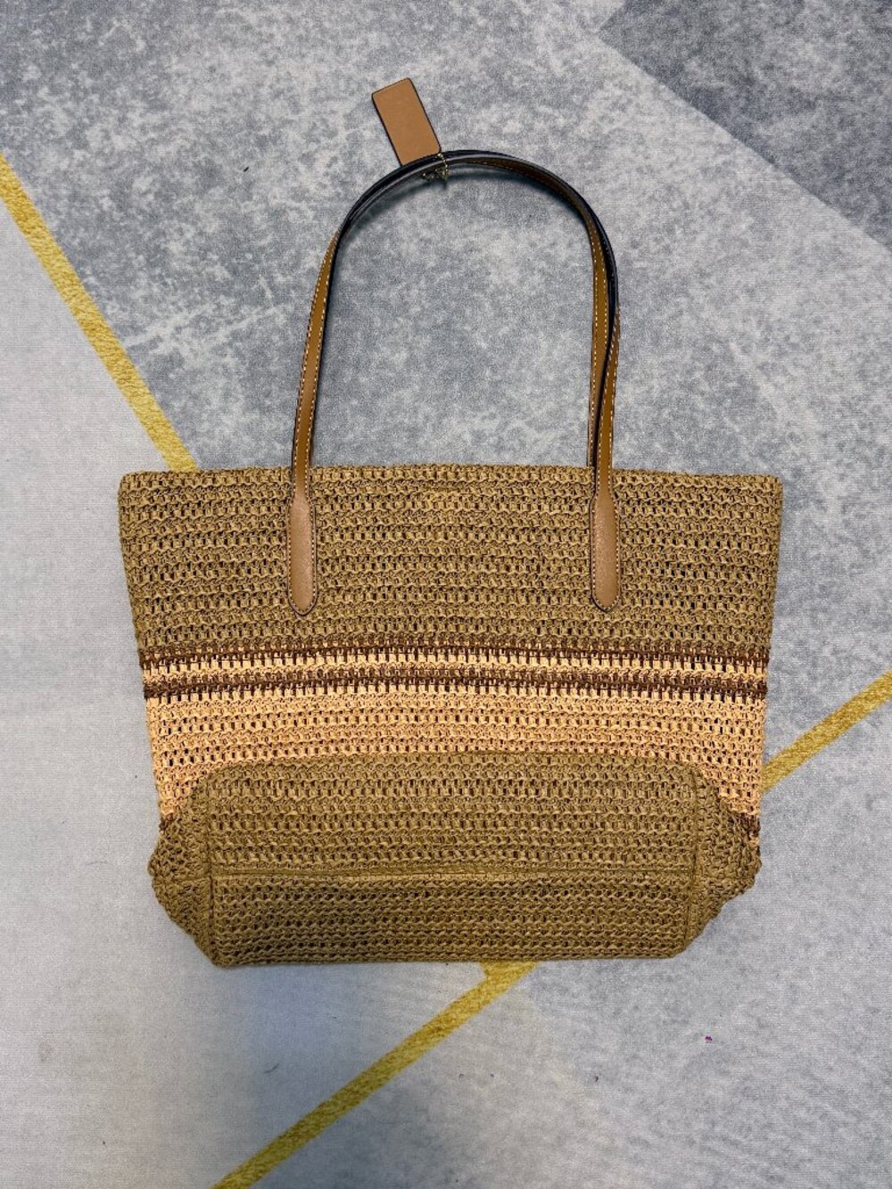 COACH Straw Tote in Tan and Brown Woven Stripe - Picture 4 of 7